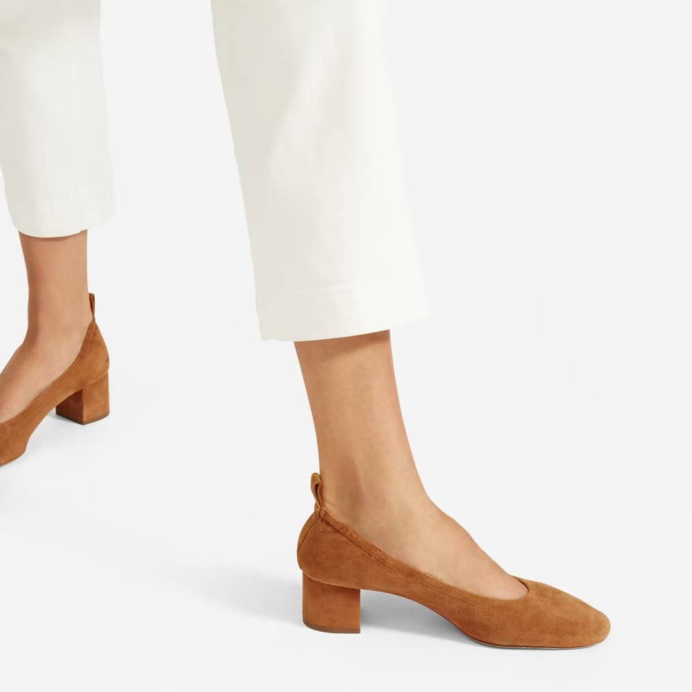 Everlane Tan Suede Block Heel Pumps